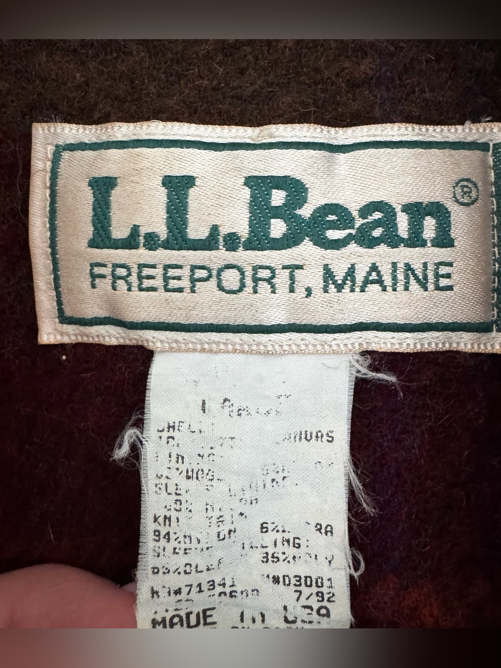 Vtg LL Bean Wool Flannel Lined Canvas Bomber Jacket Large Full Zio Leather Trim - Picture 4 of 4